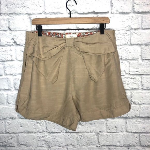 Anthropologie Elevenses Tan Bow Front Shorts - Picture 2 of 8
